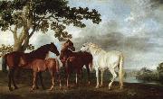 George Stubbs, Stuten und Fohlen in einer Flublandschaft